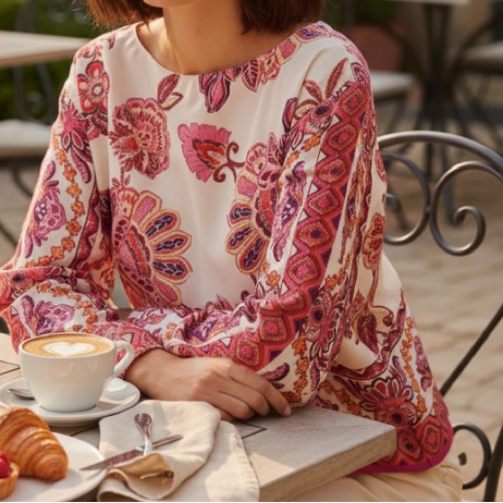 Zara Pink and Red Paisley Blouse Size Small NWT